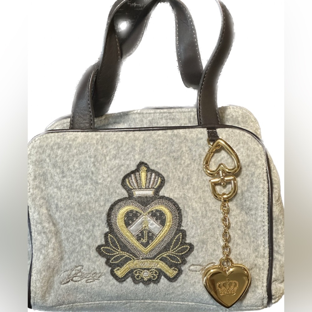 Juicy Couture Heart & Crown grey velour satchel purse